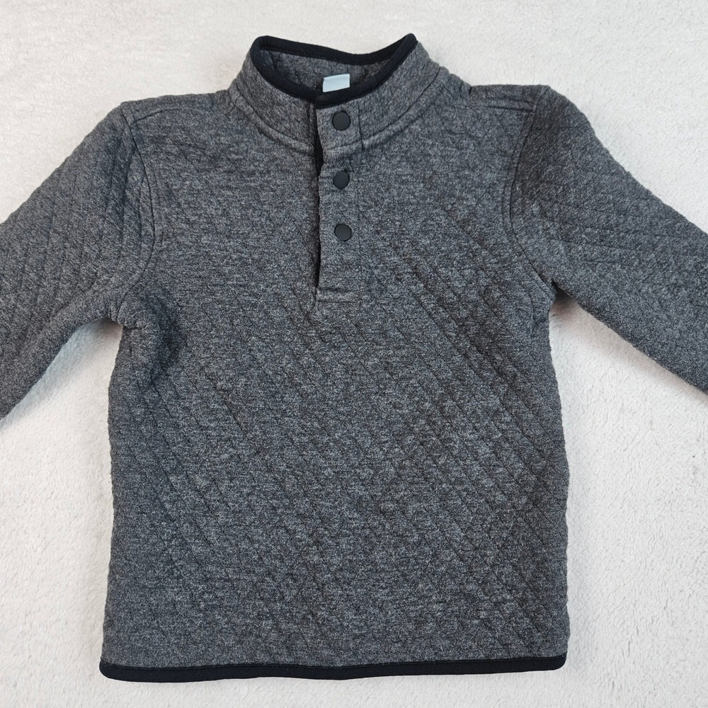 Class Club Boys Quilted Pullover Mock Neck Snap Button Heather Gray Size 4/5